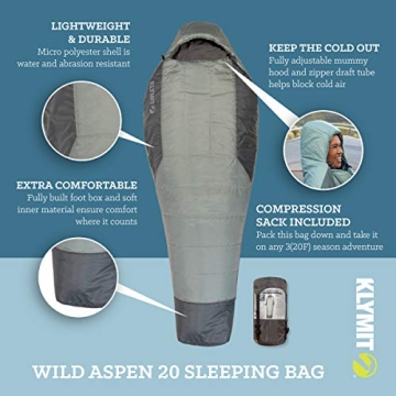 Klymit Wild Aspen 20 Degree Sleeping Bag for Camping