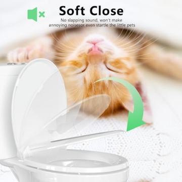 Aünsffer Toilet Seat Round - Slow Close, Easy Install, White Plastic