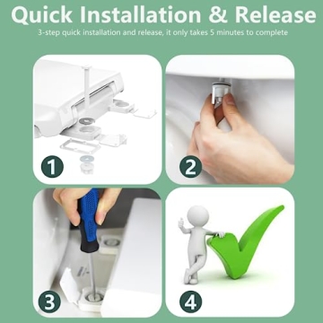 Aünsffer Toilet Seat Round - Slow Close, Easy Install, White Plastic