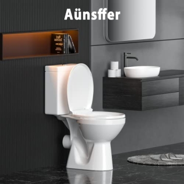 Aünsffer Toilet Seat Round - Slow Close, Easy Install, White Plastic