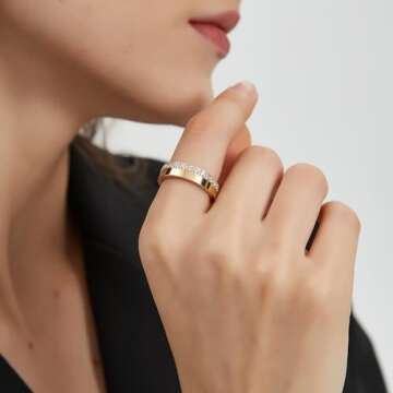 YIKOXI 2PCS Gold Plated Stackable Rings Set for Women