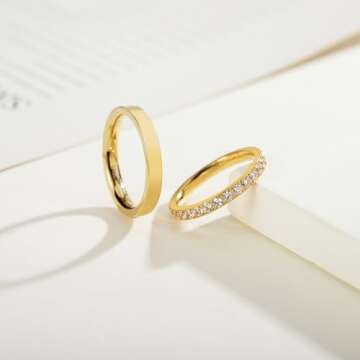 YIKOXI 2PCS Gold Plated Stackable Rings Set for Women