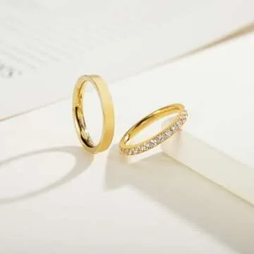 YIKOXI 2PCS Gold Plated Stackable Rings Set for Women