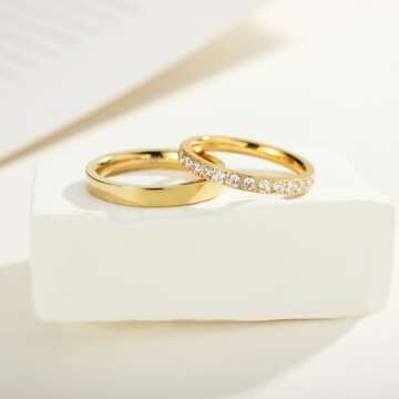 YIKOXI 2PCS Gold Plated Stackable Rings Set for Women