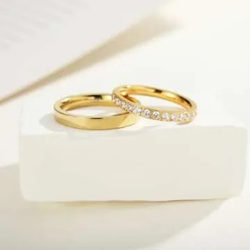 YIKOXI 2PCS Gold Plated Stackable Rings Set for Women
