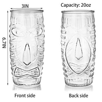 Cedilis 6 Pack 20 Ounce Modern Bar Tiki Glasses Tiki Cup Tiki Mug, Double Old Fashioned Glass, Hawaiian Style Glass, Perfect for Mai Tai, Exotic Zombie Cocktails, Tropical Island Drinks