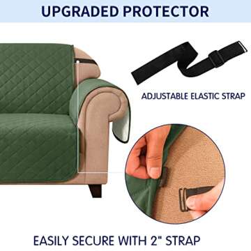 SUBRTEX Loveseat Cover for 2 Cushion Sofa Couch Slipcover Reversible Quilted Furniture Protector with Elastic Straps Washable for Living Room for Kids Pets (Loveseat, Dark Green)