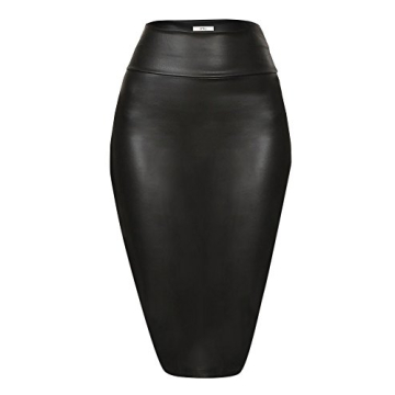 Simlu Black Faux Leather Pencil Skirt for Women