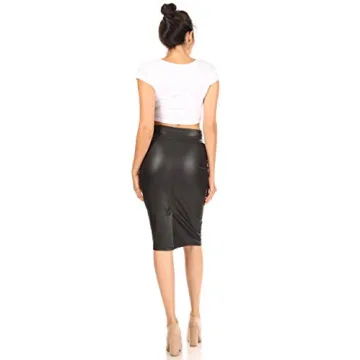 Simlu Black Faux Leather Pencil Skirt for Women