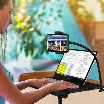 Projector Stand,Laptop Tripod Stand Adjustable Height up to 47.2 Inch with Gooseneck Phone Holder, Portable for Outdoor Movies-Detachable Computer DJ Racks Holder Mount