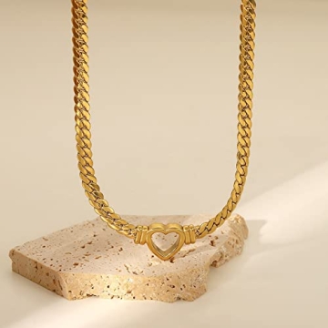 Loqimu Gold Stainless Steel Cuban Choker with Heart Charm Necklace