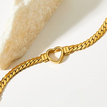 Loqimu Gold Stainless Steel Cuban Choker with Heart Charm Necklace