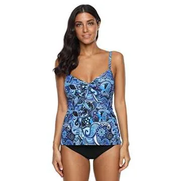 ATTRACO Retro Two Piece Swimsuit Ladies Paisley Print Swimwear Set Navy Large