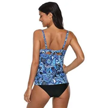 ATTRACO Retro Two Piece Swimsuit Ladies Paisley Print Swimwear Set Navy Large
