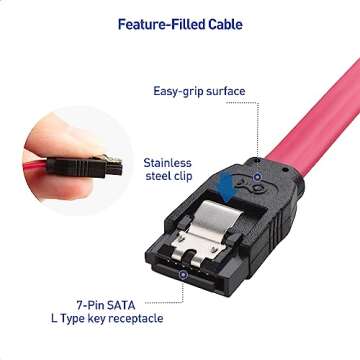 Cable Matters 3-Pack 6 Gbps Right Angle SATA Cables - 18 Inches, 90 Degree SATA 3 Cable for SSD & HDD, Red