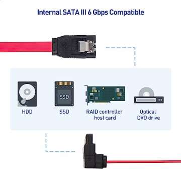 Cable Matters 3-Pack 6 Gbps Right Angle SATA Cables - 18 Inches, 90 Degree SATA 3 Cable for SSD & HDD, Red