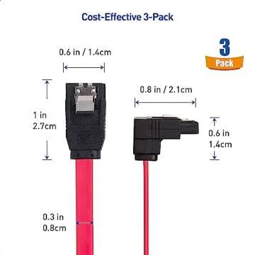 Cable Matters 3-Pack 6 Gbps Right Angle SATA Cables - 18 Inches, 90 Degree SATA 3 Cable for SSD & HDD, Red