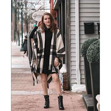 Moss Rose Women's Travel Plaid Shawls Wrap Open Front Poncho Cape for Fall Winter Holiday Gift