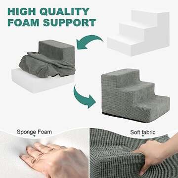 Sicilaien Dog Stairs for Small Dogs, 3 Steps High-Density Dog Steps for Sofa &High Bed, Removable Washable Covers&Non-Slip Pet Steps for Cats/Dogs, Grey