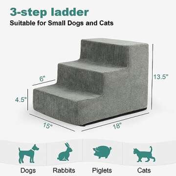 Sicilaien Dog Stairs for Small Dogs, 3 Steps High-Density Dog Steps for Sofa &High Bed, Removable Washable Covers&Non-Slip Pet Steps for Cats/Dogs, Grey
