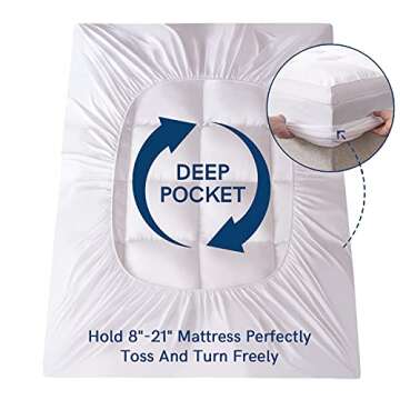 ELEMUSE King Mattress Topper for Back Pain, Extra Thick Mattress Pad Cover, Plush Soft Pillowtop with Elastic Deep Pocket, Overfilled Down Alternative Filling