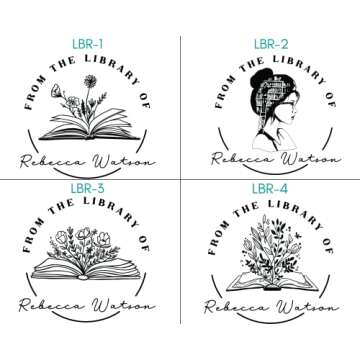 from The Library of | Ex Libris | Floral Book Stamp | Personalized Teacher Stamp | Custom Library Stamp | Monogram Self-Inking Wood Handle Stamp (Floral 3)