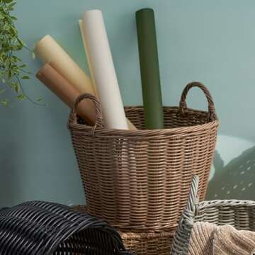 Joseph Round Cone Woven Resin Wicker Basket with Handles (16" x 16" x 14.5" - Chocolate Brown) - Perfect for Halloween, Thanksgiving, and Everyday Storage