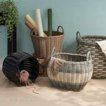 Joseph Round Cone Woven Resin Wicker Basket with Handles (16" x 16" x 14.5" - Chocolate Brown) - Perfect for Halloween, Thanksgiving, and Everyday Storage