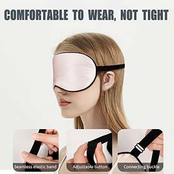 OLESILK Silk Sleep Mask 2 Pack, 100% Mulberry Silk Eye Mask for Sleeping for Women& Men, with Adjustable Strap Black&Light Plum