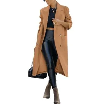 Saodimallsu Womens Trench Coat Winter Lapel Double Breasted Long Pea Coat Casual Work Office Overcoat with Pocket