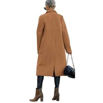 Saodimallsu Womens Trench Coat Winter Lapel Double Breasted Long Pea Coat Casual Work Office Overcoat with Pocket