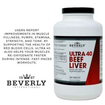 Beverly International Ultra 40 Grass Fed Desiccated Beef Liver, 500 Tab. Golden-era Secret for Boosting Muscle Growth, Stamina and Performance Naturally. Break Through Those Sticking Points-Endurance
