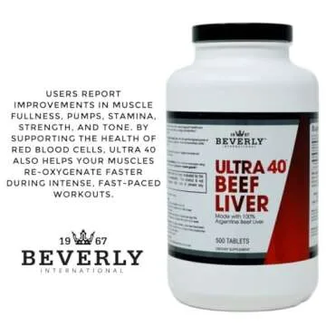 Beverly International Ultra 40 Grass Fed Desiccated Beef Liver, 500 Tab. Golden-era Secret for Boosting Muscle Growth, Stamina and Performance Naturally. Break Through Those Sticking Points-Endurance