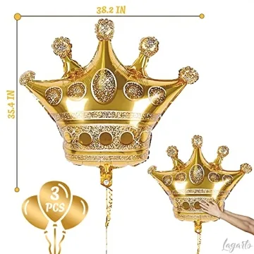 3Pcs Gold Crown Balloons for Party Decor and Celebrations