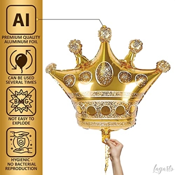 3Pcs Gold Crown Balloons for Party Decor and Celebrations