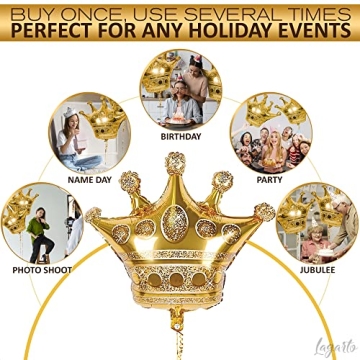 3Pcs Gold Crown Balloons for Party Decor and Celebrations