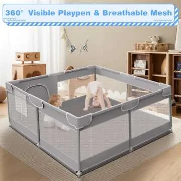 XVISHX Baby Playpen 50 x 50 Inch Play Pen Playards, Playpen for Babies and Toddlers, Baby Playard for Indoor & Outdoor Active Center Game Fence, with Skin-Friendly Fabric and Soft Breathable Mesh Grey