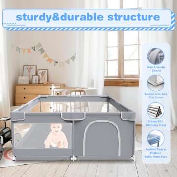 XVISHX Baby Playpen 50 x 50 Inch Play Pen Playards, Playpen for Babies and Toddlers, Baby Playard for Indoor & Outdoor Active Center Game Fence, with Skin-Friendly Fabric and Soft Breathable Mesh Grey