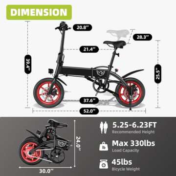 14" Folding Electric Bike, 21 MPH Max Speed & 31 Miles Range (Pedal Assist), Peak 630W Powerful Elec...