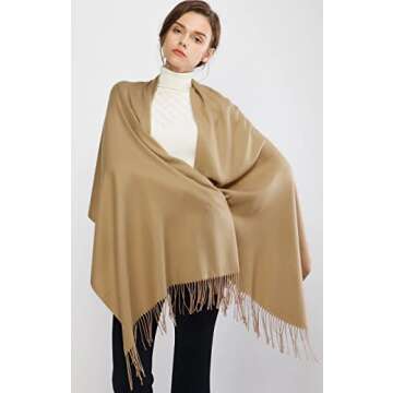 RIIQIICHY Scarfs for Women Winter Camel Pashmina Shawls and Wraps for Evening Dresses Warm Large Scarves Wedding Shawl