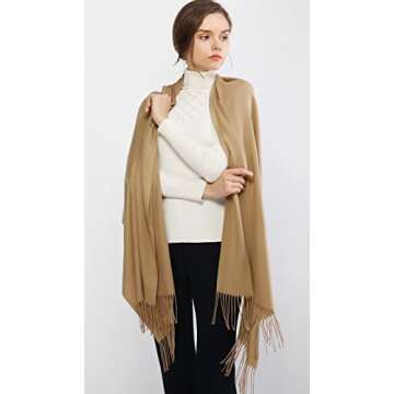 RIIQIICHY Scarfs for Women Winter Camel Pashmina Shawls and Wraps for Evening Dresses Warm Large Scarves Wedding Shawl