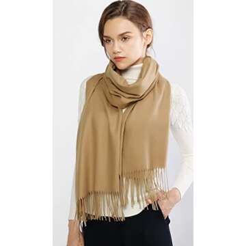 RIIQIICHY Scarfs for Women Winter Camel Pashmina Shawls and Wraps for Evening Dresses Warm Large Scarves Wedding Shawl