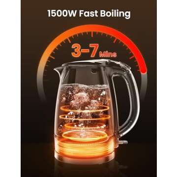 COMFEE' Electric Kettle, 1.7L Hot Water Boiler, 1500W Fast Boil, Glass Electric Tea Kettle with LED ...