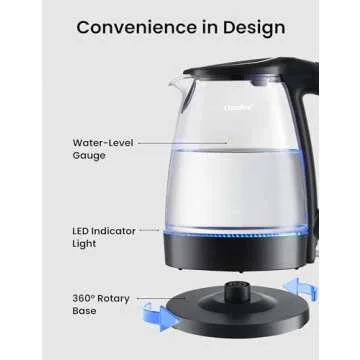 COMFEE' Electric Kettle, 1.7L Hot Water Boiler, 1500W Fast Boil, Glass Electric Tea Kettle with LED Indicator, Auto Shut-Off and Boil-Dry Protection, BPA Free