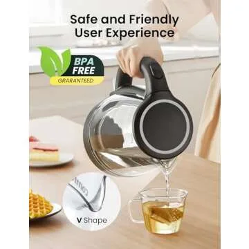 COMFEE' Electric Kettle, 1.7L Hot Water Boiler, 1500W Fast Boil, Glass Electric Tea Kettle with LED Indicator, Auto Shut-Off and Boil-Dry Protection, BPA Free