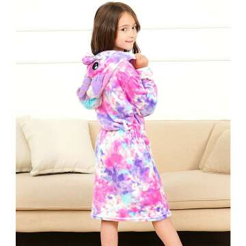 Unicorn Hooded Bathrobe for Girls - Cozy Sleepwear