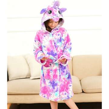 Unicorn Hooded Bathrobe for Girls - Cozy Sleepwear