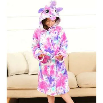 Unicorn Hooded Bathrobe for Girls - Cozy Sleepwear