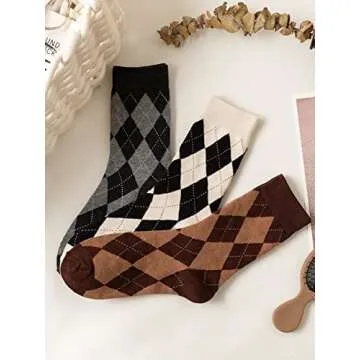OYOANGLE Fun Plaid Pattern Crew Socks for Women - 3 Pairs