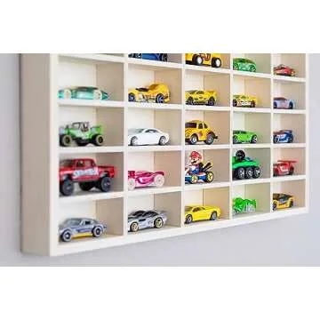 Rustic Roots Car Display Shelf - Wooden Wall Mount for Hot Wheels, Matchbox, and Diecast Case for 50 Cars